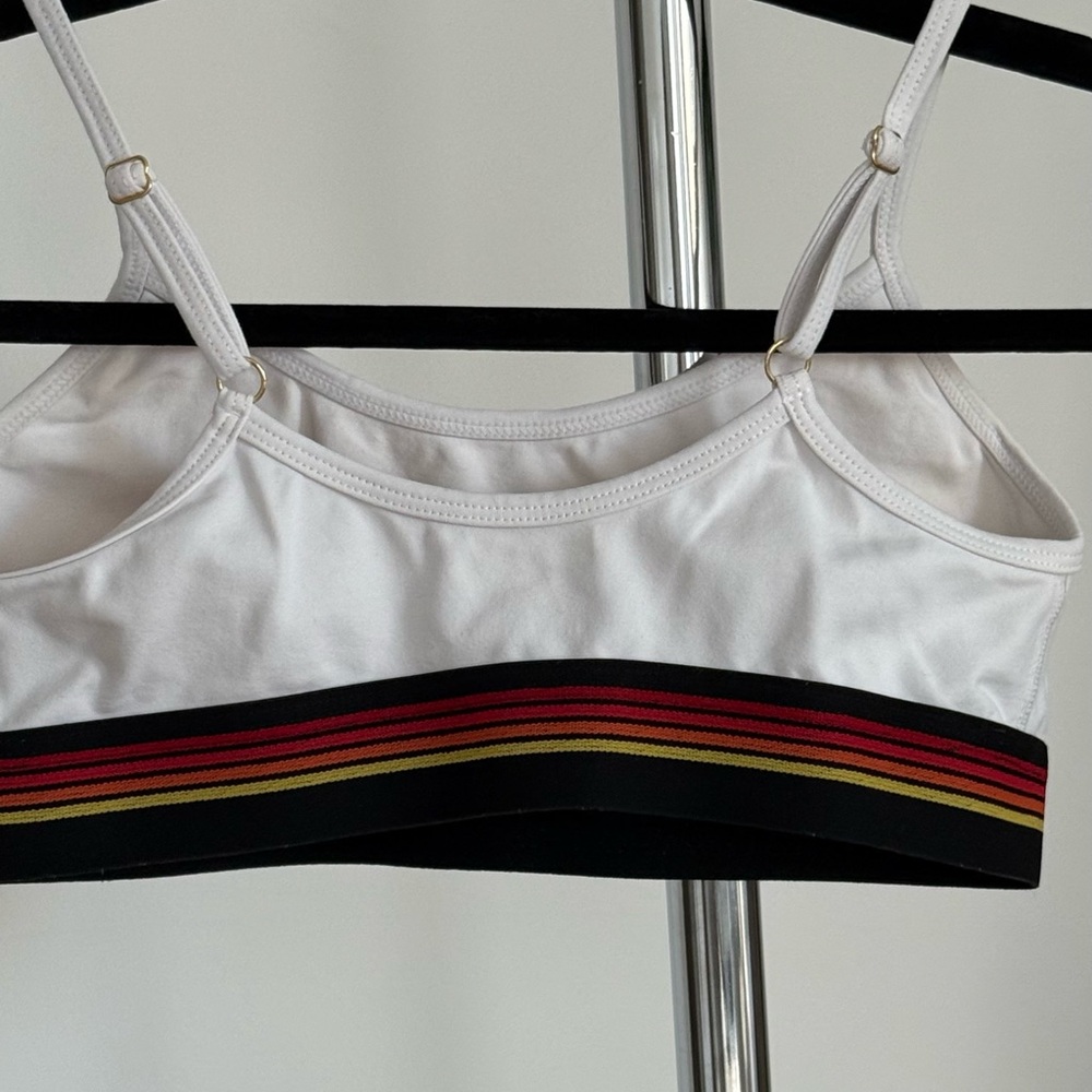 Aviator Nation 4 logo rainbow stripe set, elastic bra+biker shorts, white-size S - Picture 14 of 16